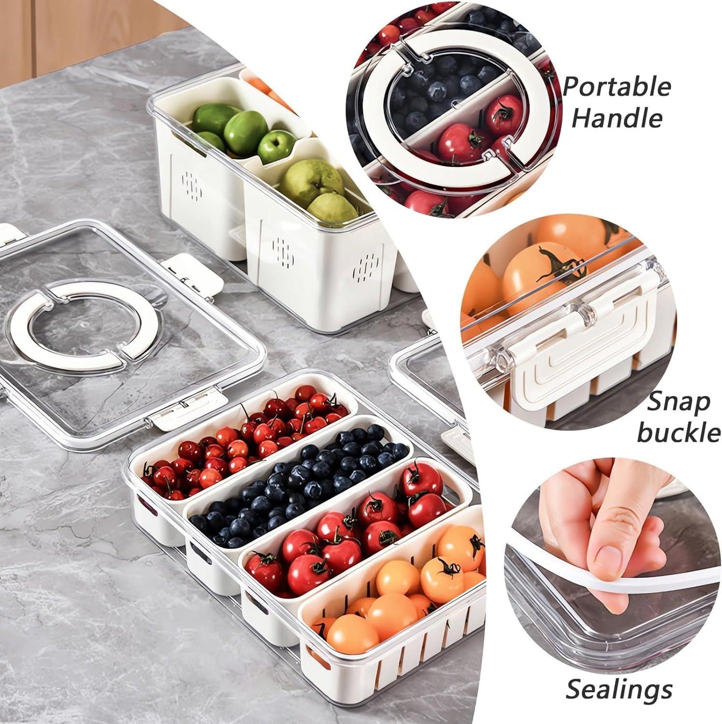 4-Compartment Fridge Storage Box – Multipurpose Organizer Tray with Lid