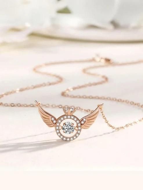 Rose Gold Angel Wings Pendant – Elegant Alloy Chain for Women