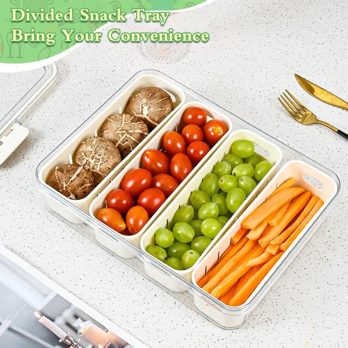 4-Compartment Fridge Storage Box – Multipurpose Organizer Tray with Lid