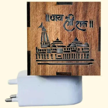 3-in-1 Ram Mandir Aroma Diffuser & LED Lamp – Wooden Temple Burner