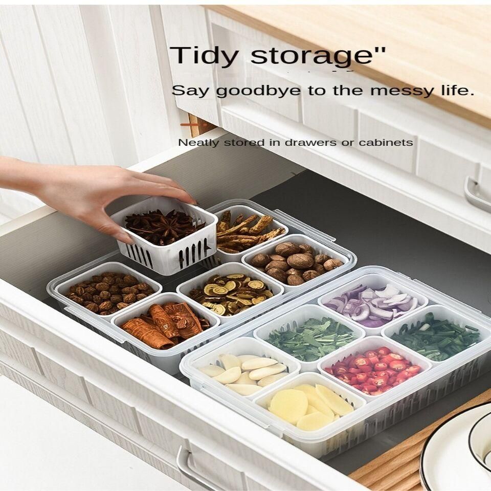 6 Grid Fridge Storage Box – Multi-Compartment Organizer (Pack of 1)