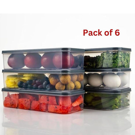 Fridge Organizer Storage Boxes – Pack of 6 Stackable Food Containers with Lids & Drain Trays
