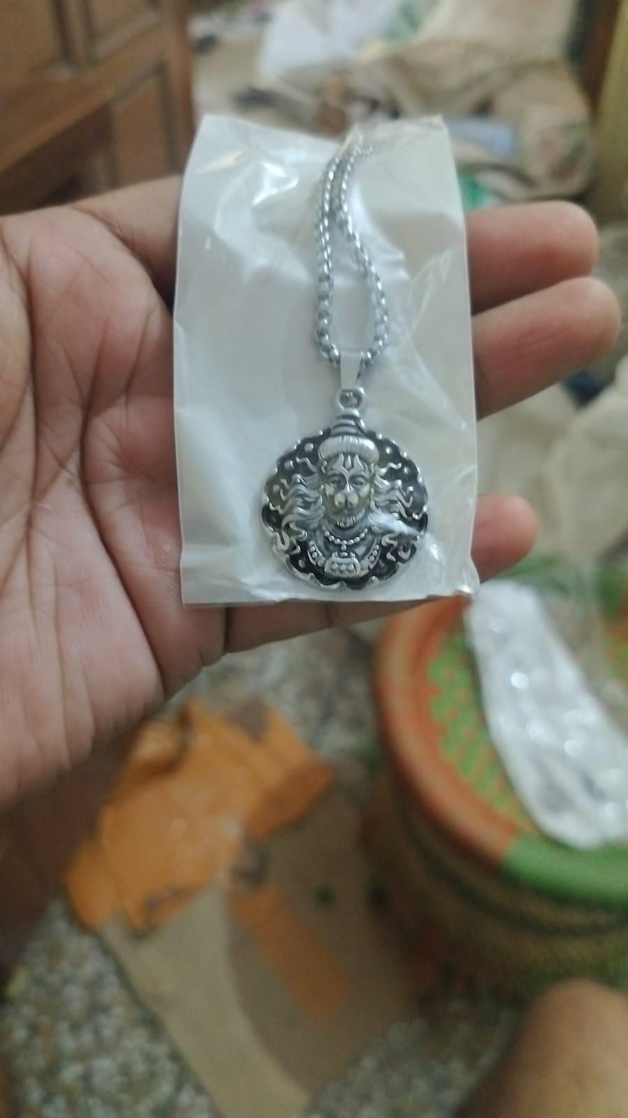 Divine Hanuman Ji Pendant with Oxidized Silver Chain