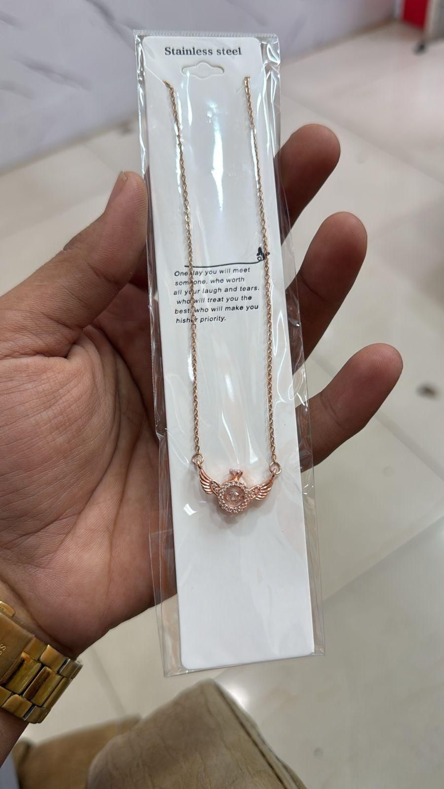 Rose Gold Angel Wings Pendant – Elegant Alloy Chain for Women