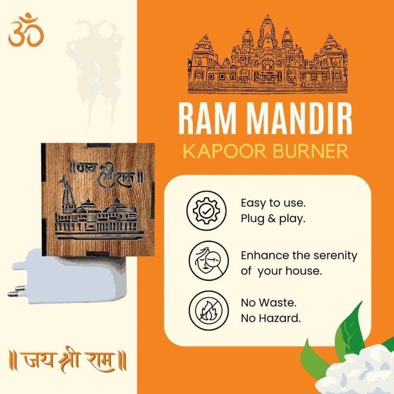 3-in-1 Ram Mandir Aroma Diffuser & LED Lamp – Wooden Temple Burner