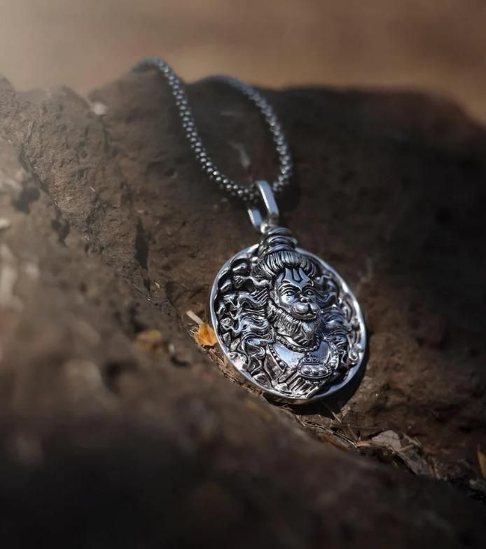 Divine Hanuman Ji Pendant with Oxidized Silver Chain