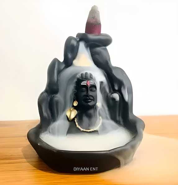Smoke Fountain Lord Shiva Cone Incense Holder Showpiece with 10 Free Backflow Cones