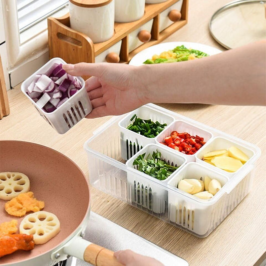 6 Grid Fridge Storage Box – Multi-Compartment Organizer (Pack of 1)