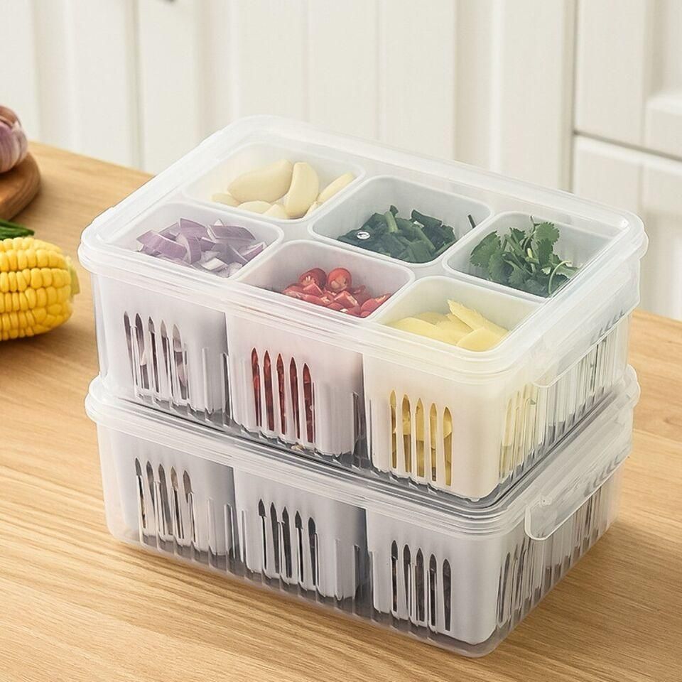 6 Grid Fridge Storage Box – Multi-Compartment Organizer (Pack of 1)