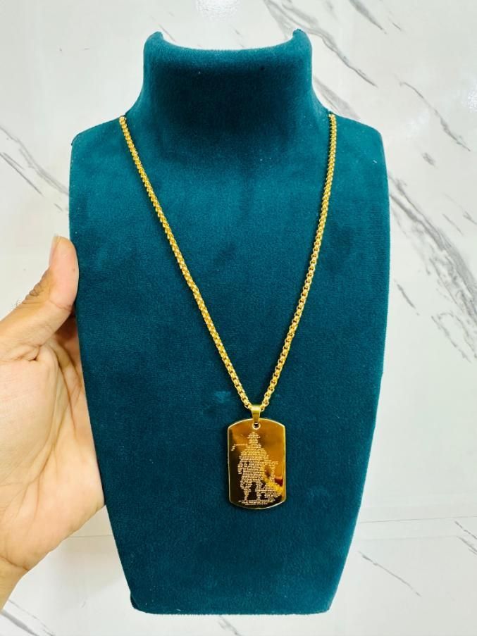 Hanuman Chalisha Pendant with ChainHanuman Chalisa Pendant with Chain – Gold Plated Spiritual Jewelry for Men (Pack of 1)