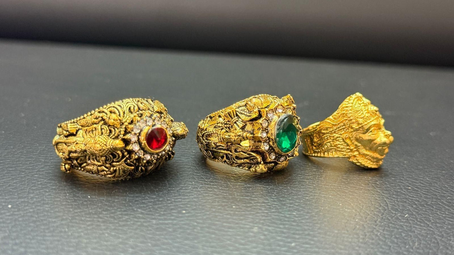 Trinity Divine Rings – Shivji, Ganeshji & Hanumanji Combo (Set of 3 Spiritual Rings)