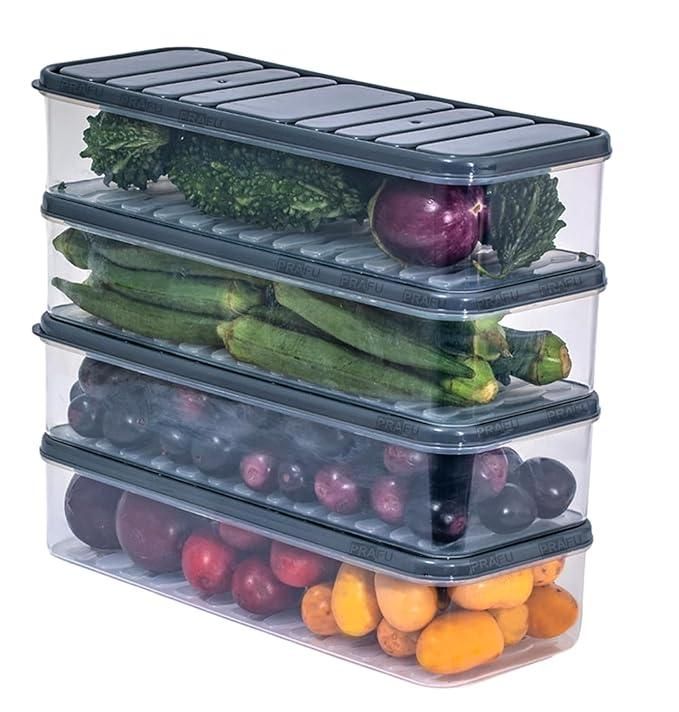 Fridge Organizer Storage Boxes – Pack of 6 Stackable Food Containers with Lids & Drain Trays