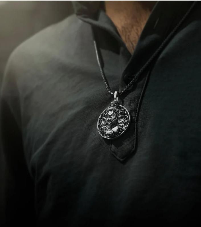 Divine Hanuman Ji Pendant with Oxidized Silver Chain