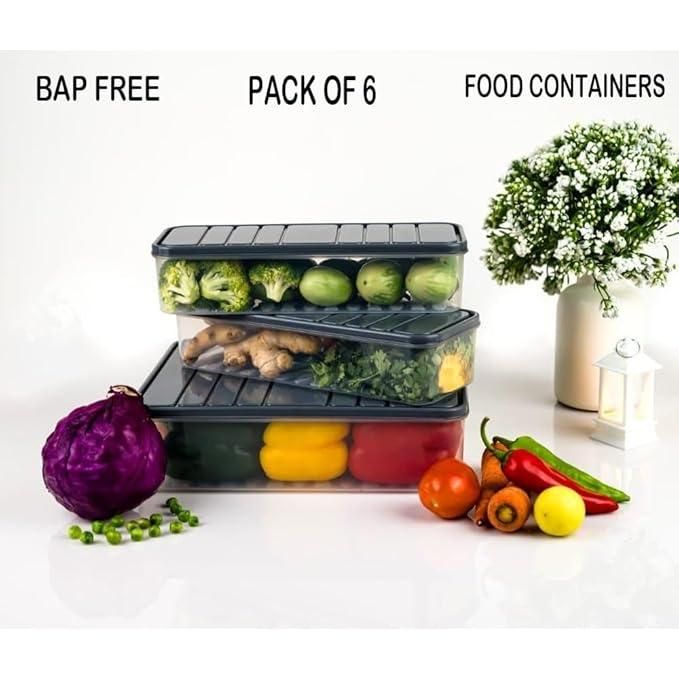 Fridge Organizer Storage Boxes – Pack of 6 Stackable Food Containers with Lids & Drain Trays