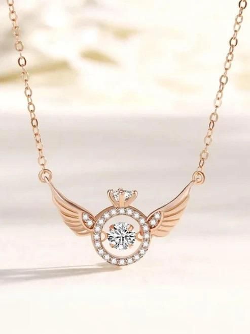Rose Gold Angel Wings Pendant – Elegant Alloy Chain for Women