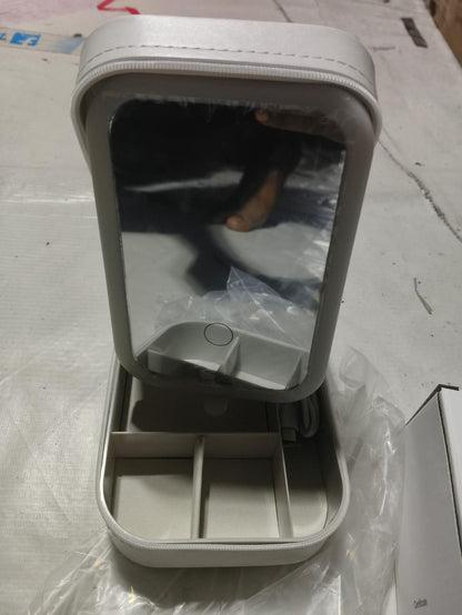 White Leather LED Jewelry Box – Compact Organizer for Women